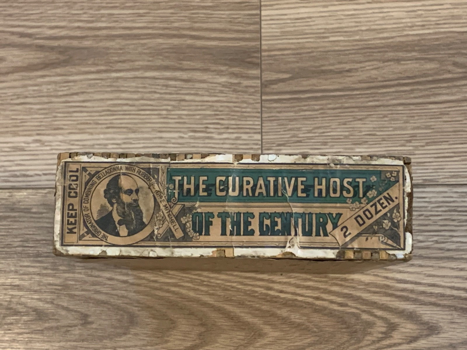 Late 1800s Mitchell’s Perforated Plaster Wood Advertising Drawer Box Drugstore