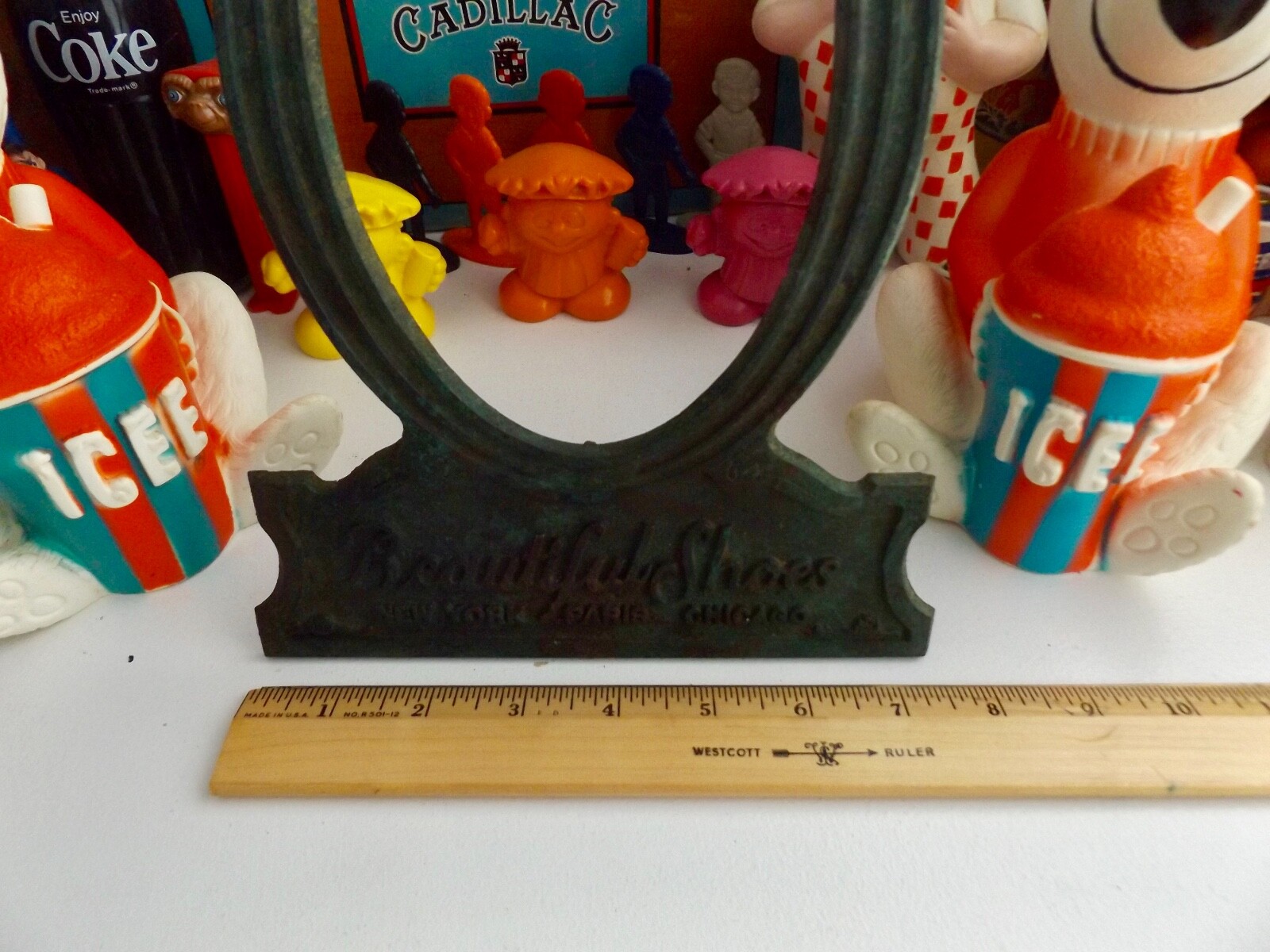 VINTAGE I. Miller Beautiful Shoes Cast Iron Advertising Mirror Holder