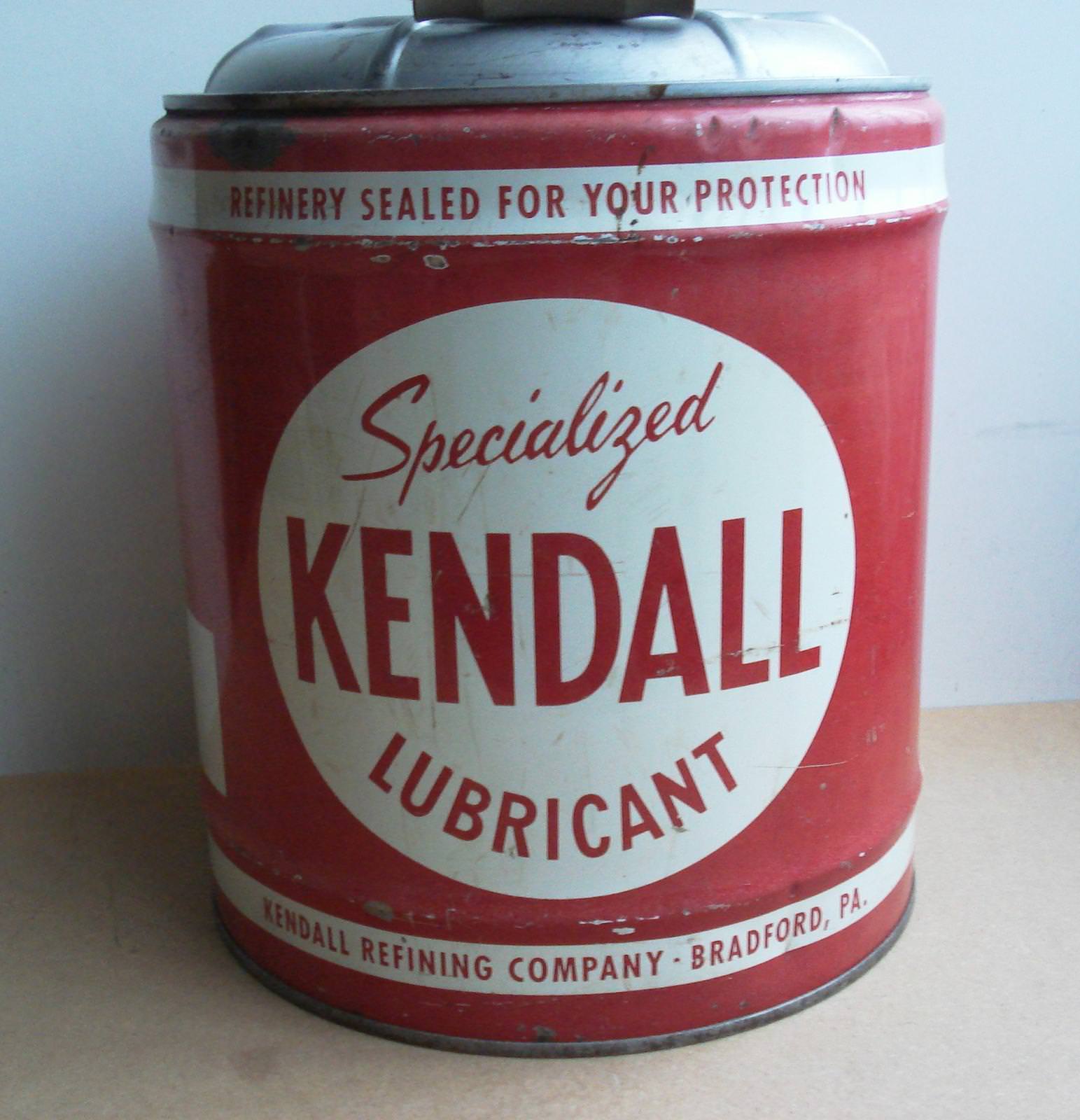 SPECIALIZED KENDALL LUBRICANT 5 U.S.GALLONS RARE LARGE TIN CAR OIL TIN METAL