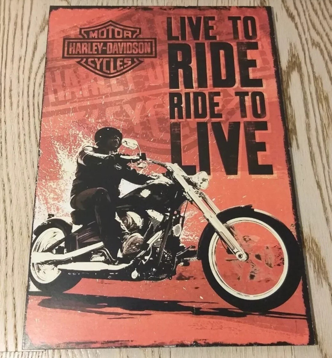 WOODEN SIGN TABLE FRAME-HARLEY DAVIDSON-MOTORCYCLE-BIKERS-PICTURES-POSTER