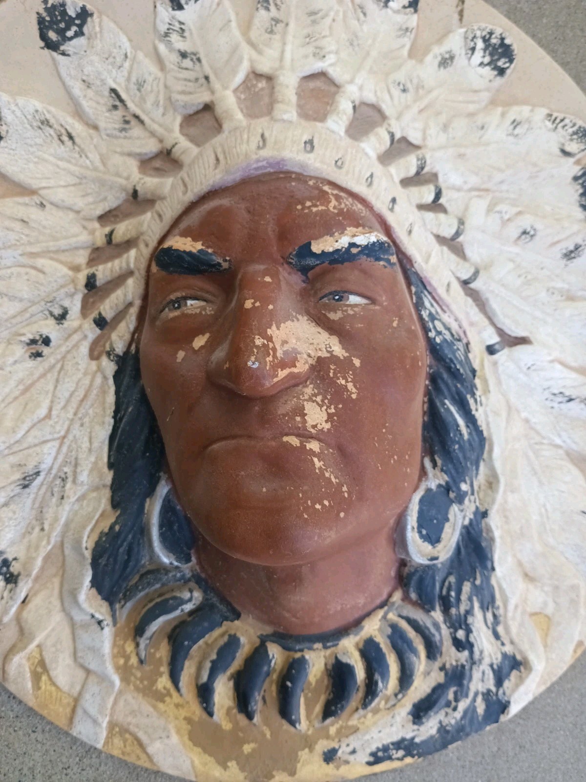 Vintage Plaster Cigar Store Indian Head 18″ Wall Plaque