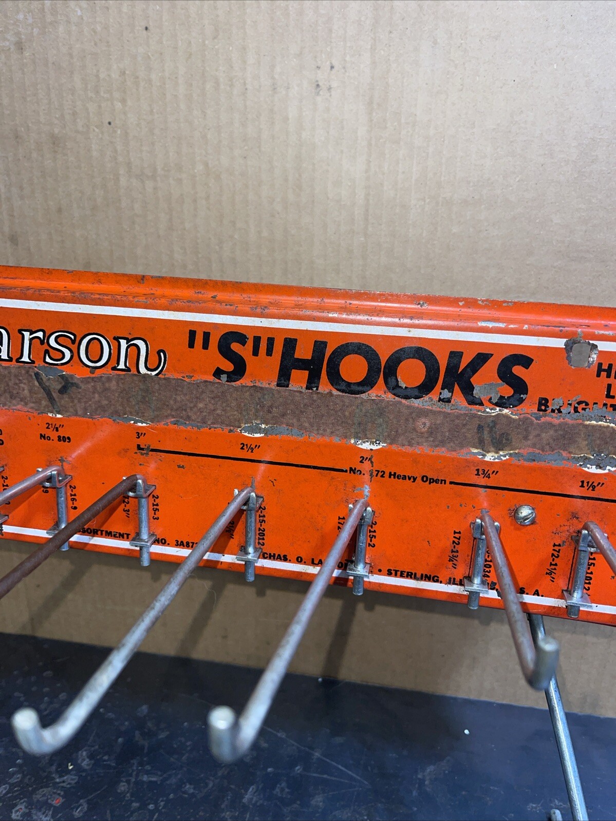Antique Vintage Larson S Hooks Hardware Display Rack Tin