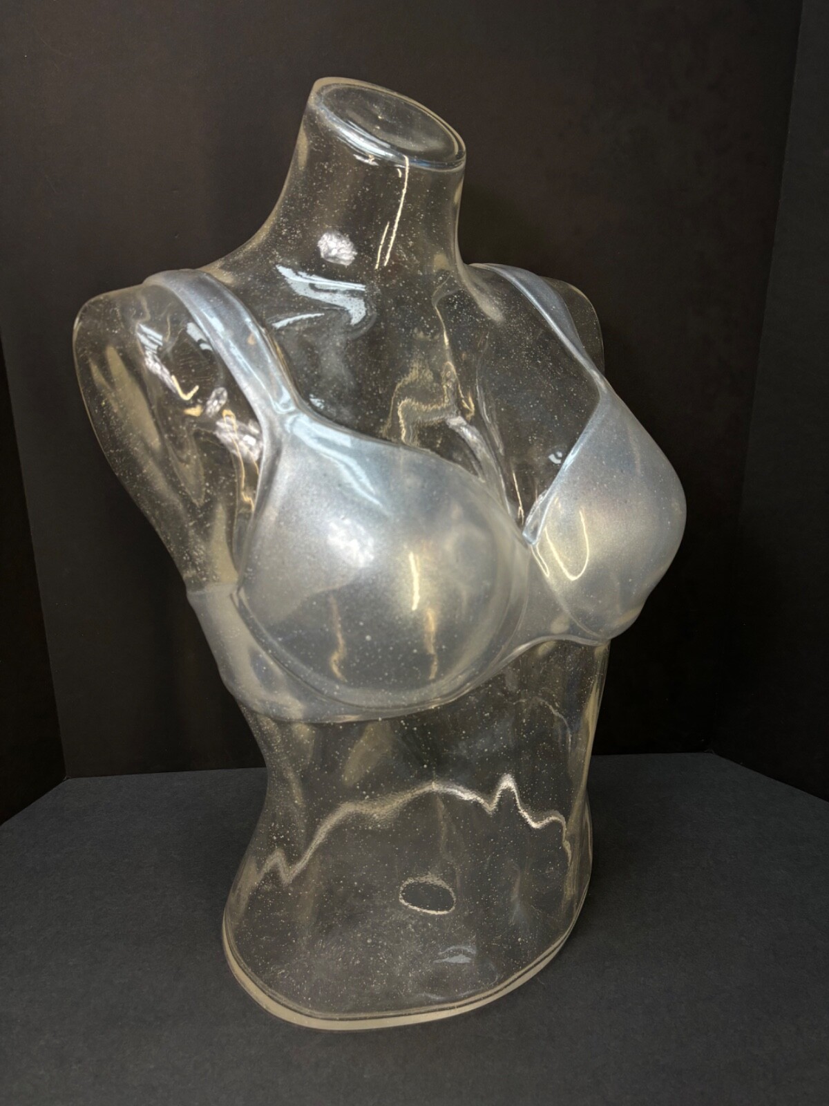 Vintage Acrylic Silver Flake Confetti Bra Display Mannequin
