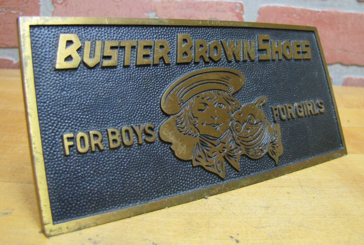 BUSTER BROWN SHOES FOR BOYS GIRLS c1930s Store Display Sign BOSTONIAN BRONZES
