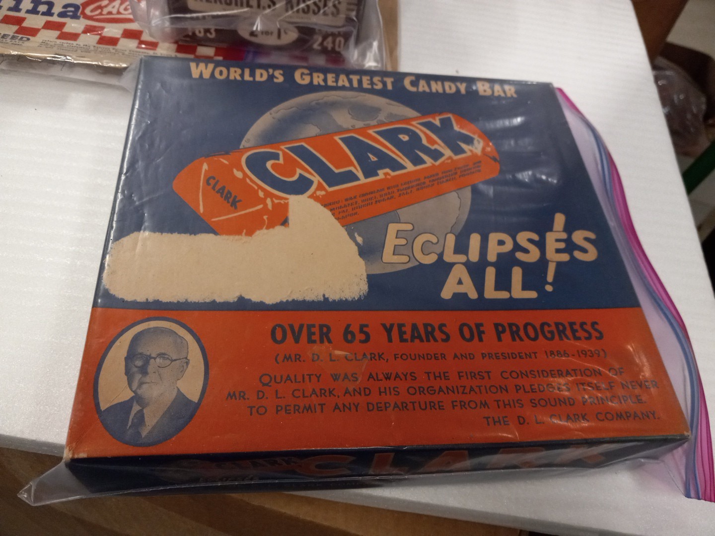 VINTAGE CLARK BAR 1930’s CANDY BAR BOX STORE DISPLAY SHELF ADVERTISING (empty)