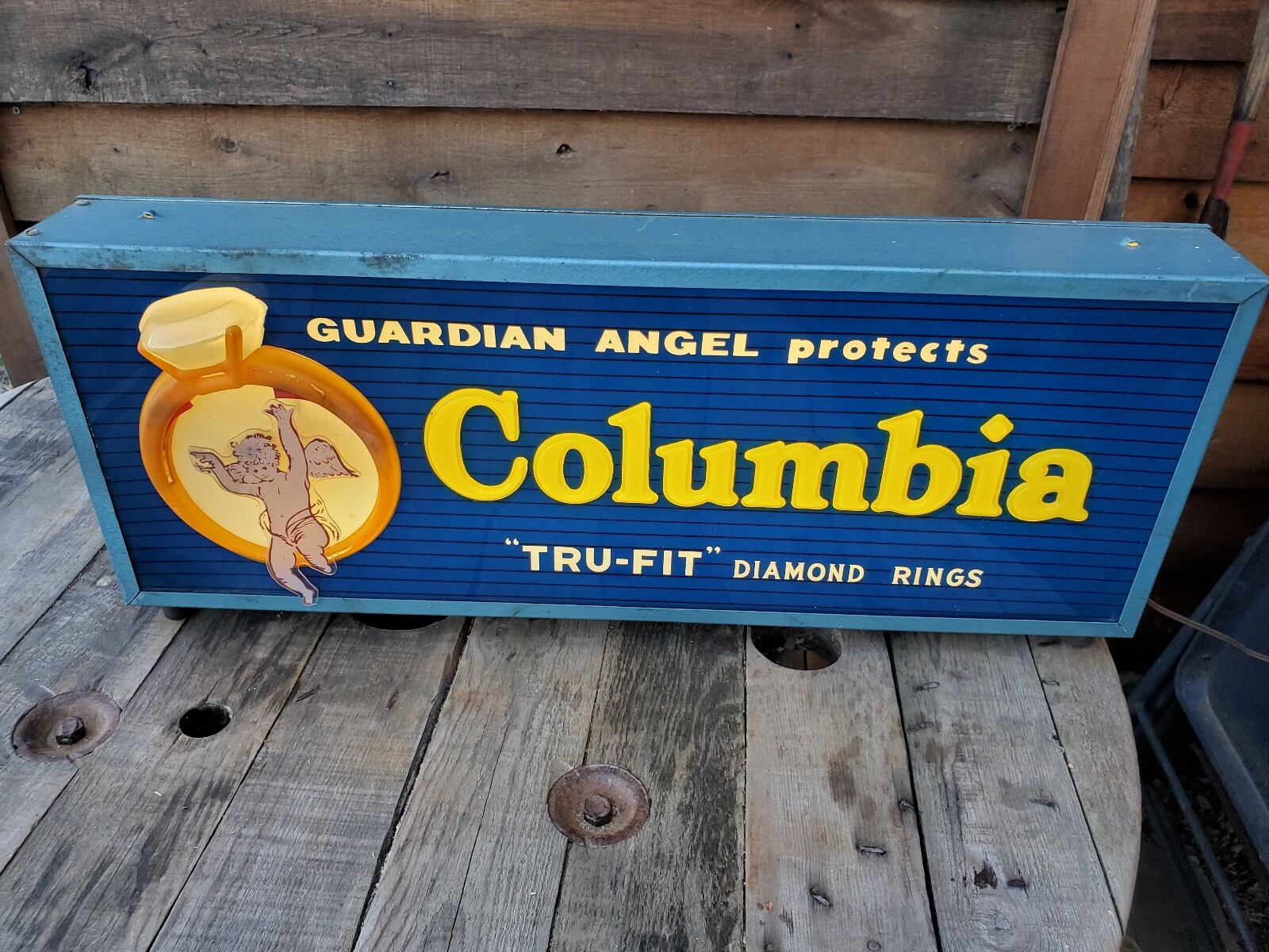 Antique Lightup Sign Motorized Jewelry Store Display Diamond Rings Advertising