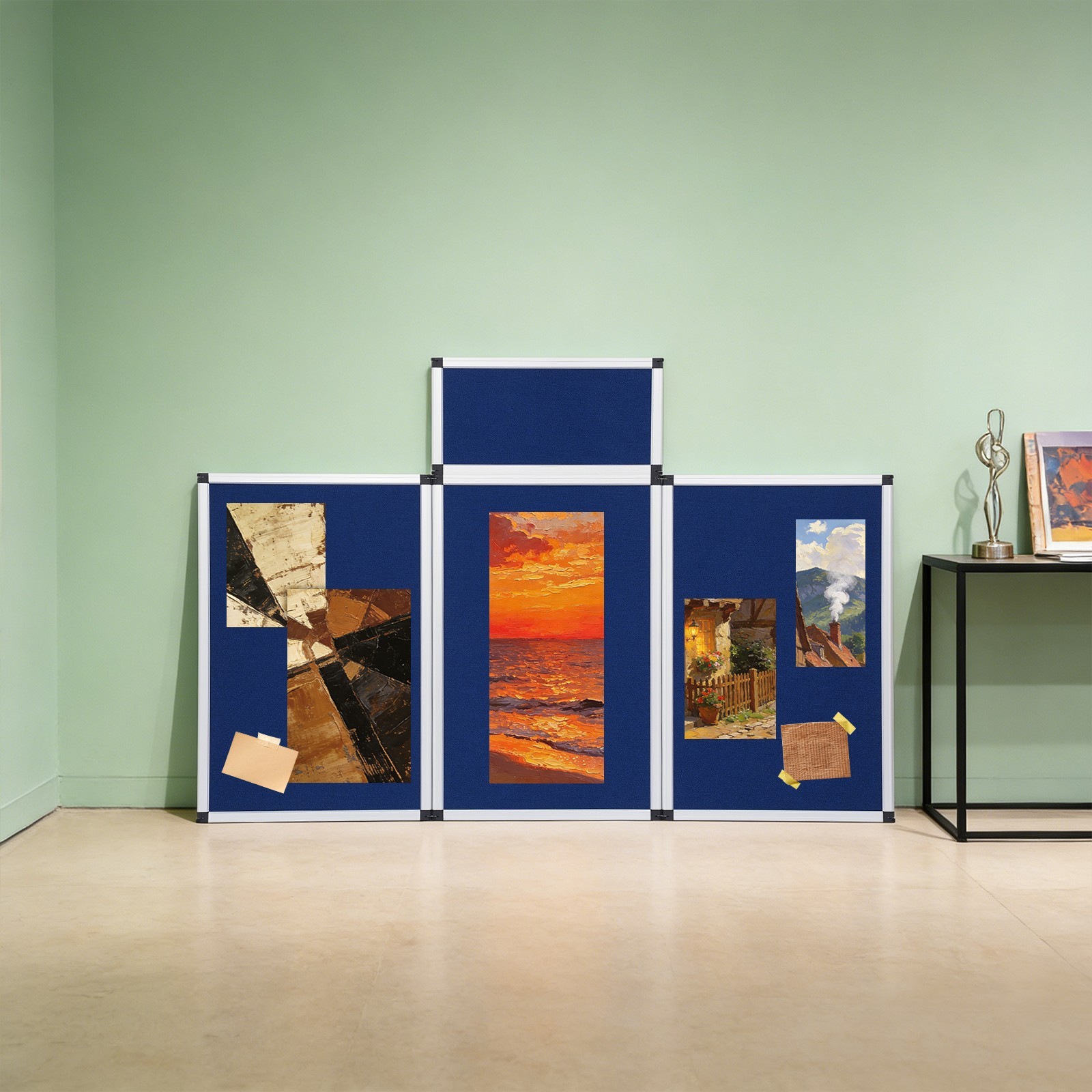 Modern Trifold Poster Display Board 3+1 Folding Display Board w/ Carry Bag Blue