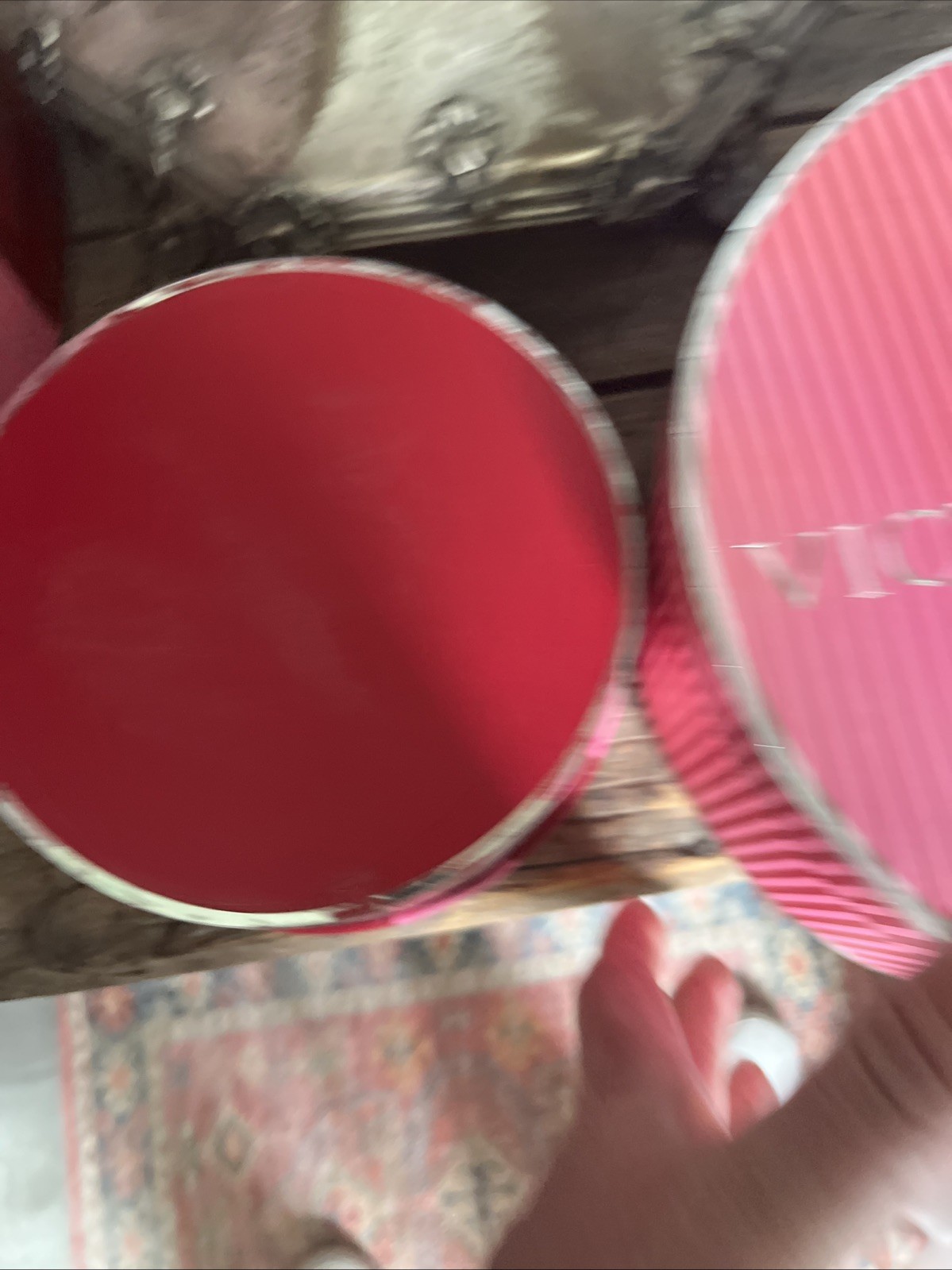 HUGE Victoria’s Secret VINTAGE Red Pink Striped Collectible Display Hat Box Set