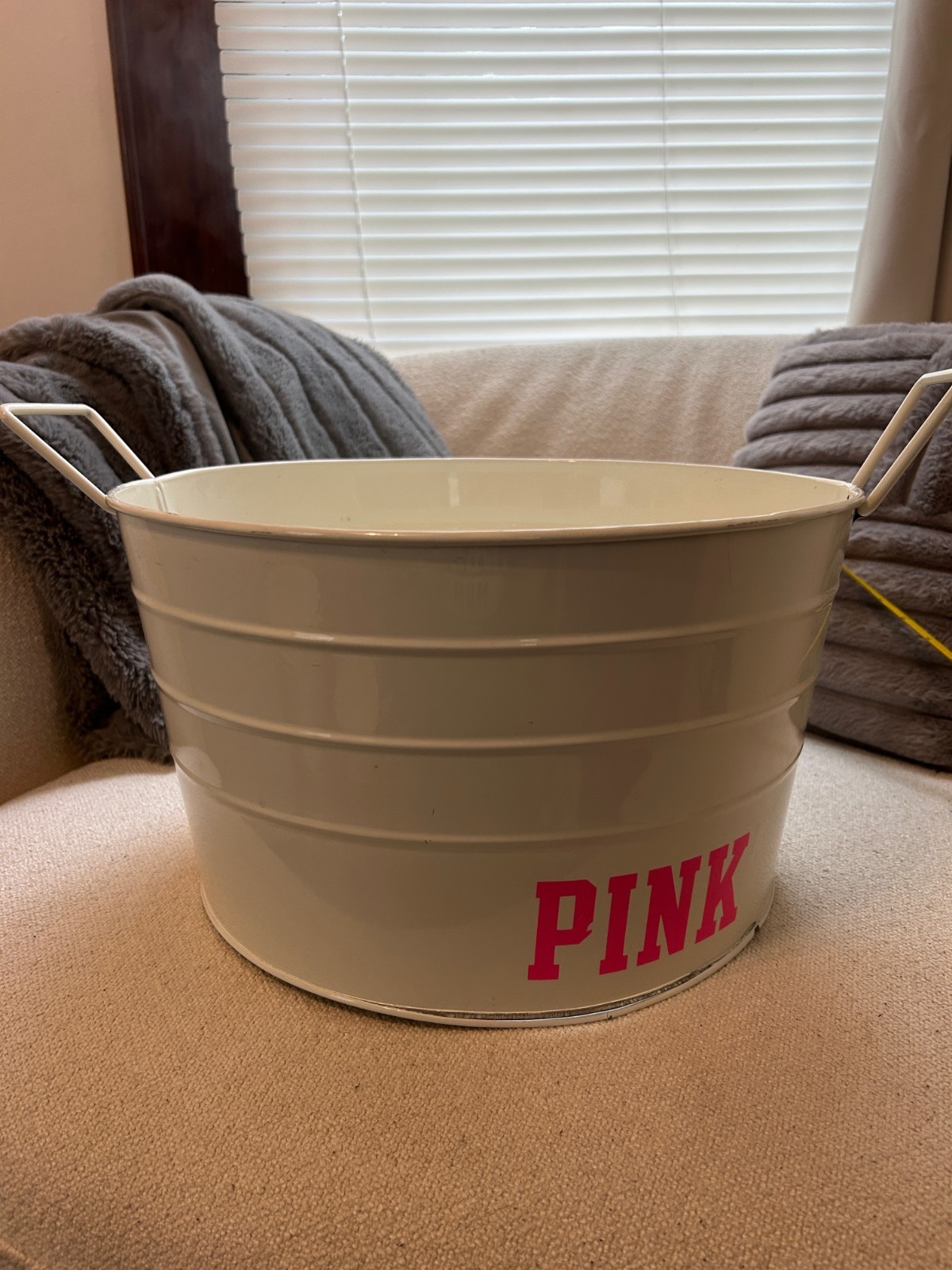 PINK Victoria’s Secret Cream Store Metal Display Tub with Pink Logo