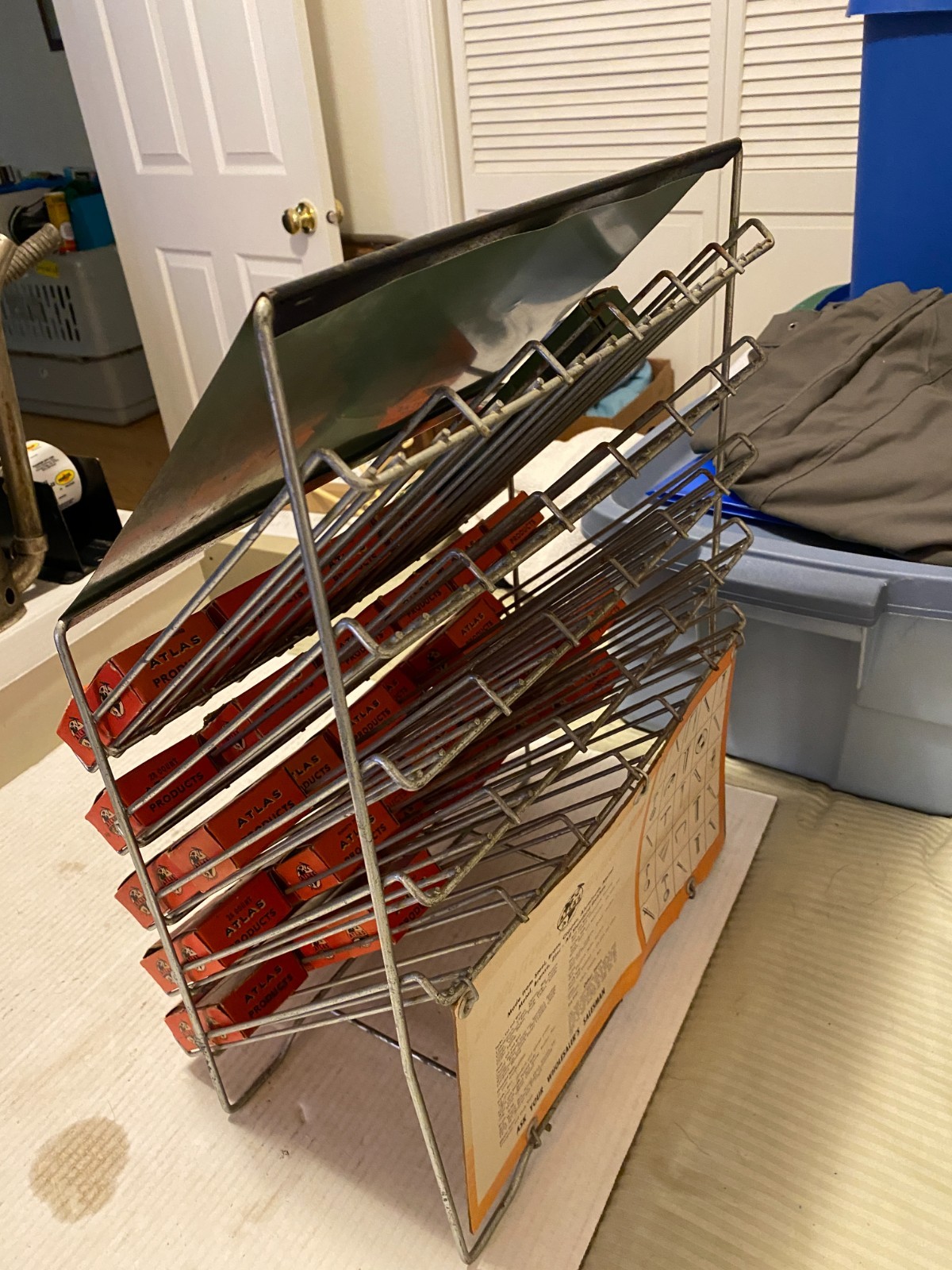 Vintage Atlas Tack and Nail Bar wire rack counter display w/ (65) NOS boxes