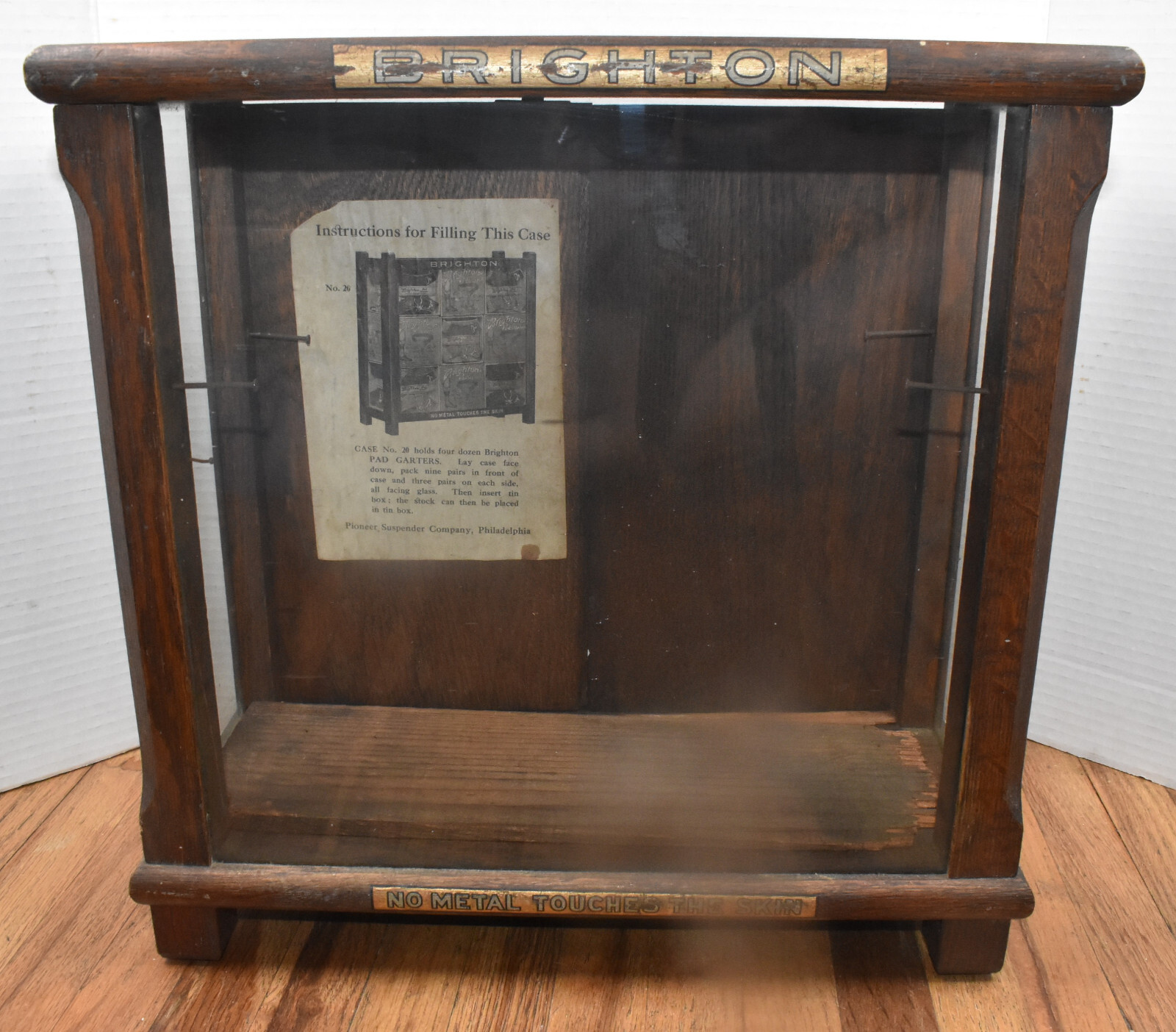 Antique Brighton Pad Garters General Store Advertising Display Cabinet Case