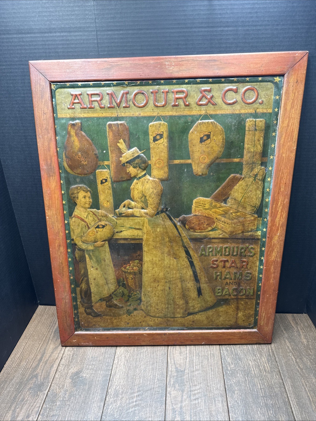 Vintage ARMOUR & CO Tin Advertising Sign Armours Star Hams & Bacon