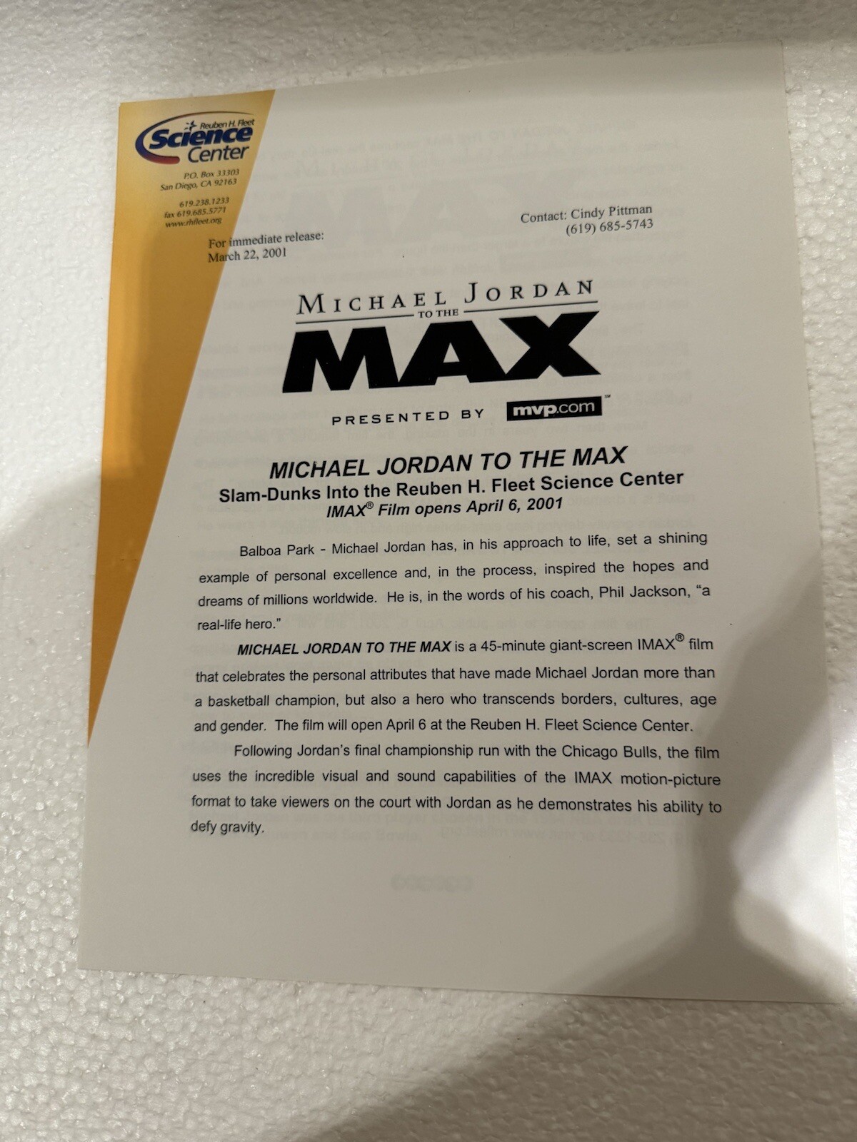 MICHAEL JORDAN to theMAX Media Press Brochure Rare