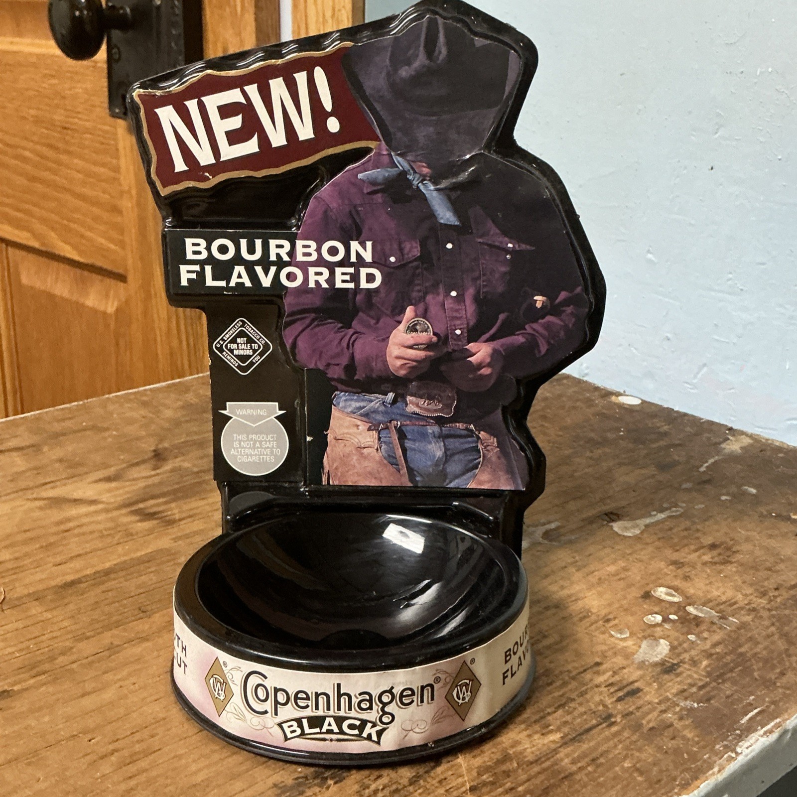 Copenhagen Black Vintage Take A Penny Plastic Store Counter Display 2001 Cowboy