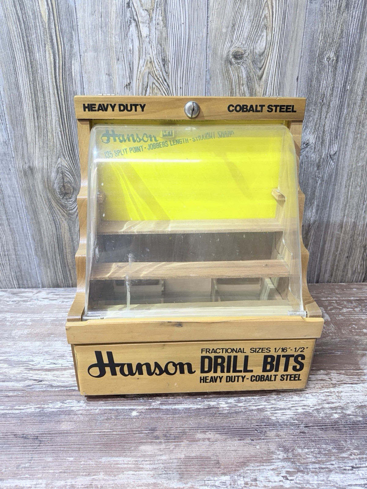 Vintage Hanson Drill Bits Store Display Fractional High Speed Steel INCLUDES KEY