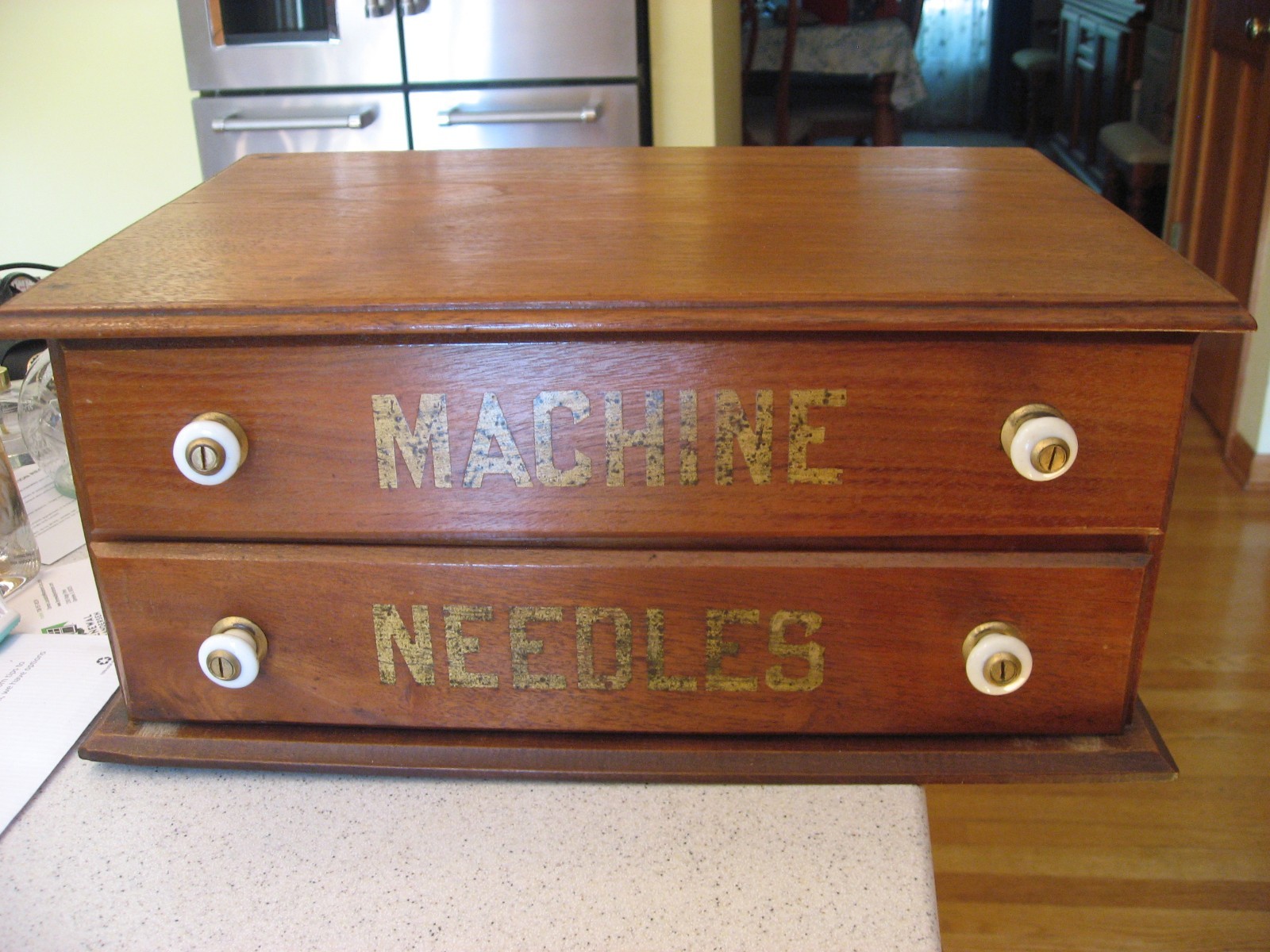 Vintage Sewing Machine and Needles Store Display Two Drawer Cabinet