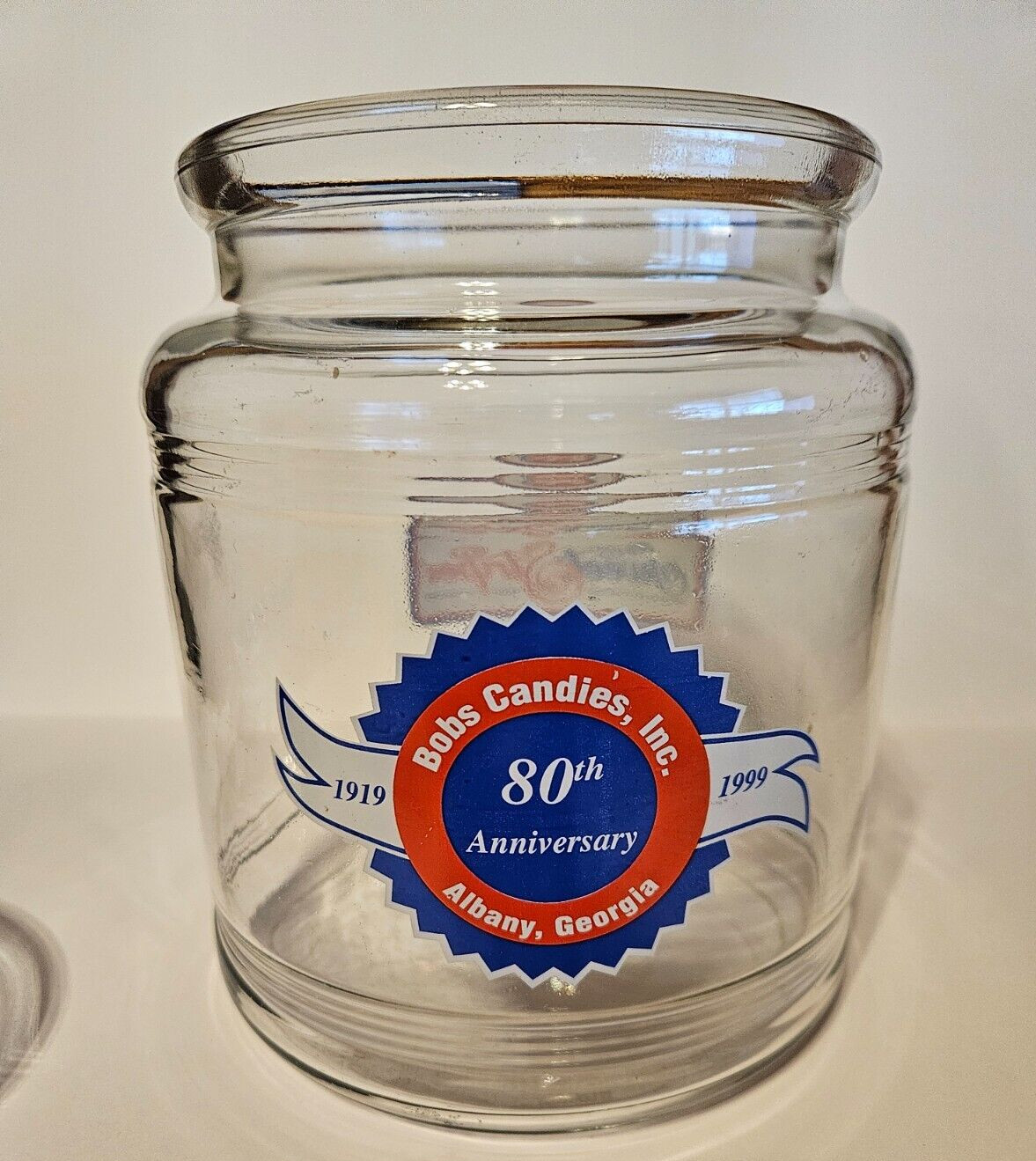 BOBS SWEET STRIPES SOFT CANDY GLASS. COUNTER TOP STORAGE JAR WITH LID
