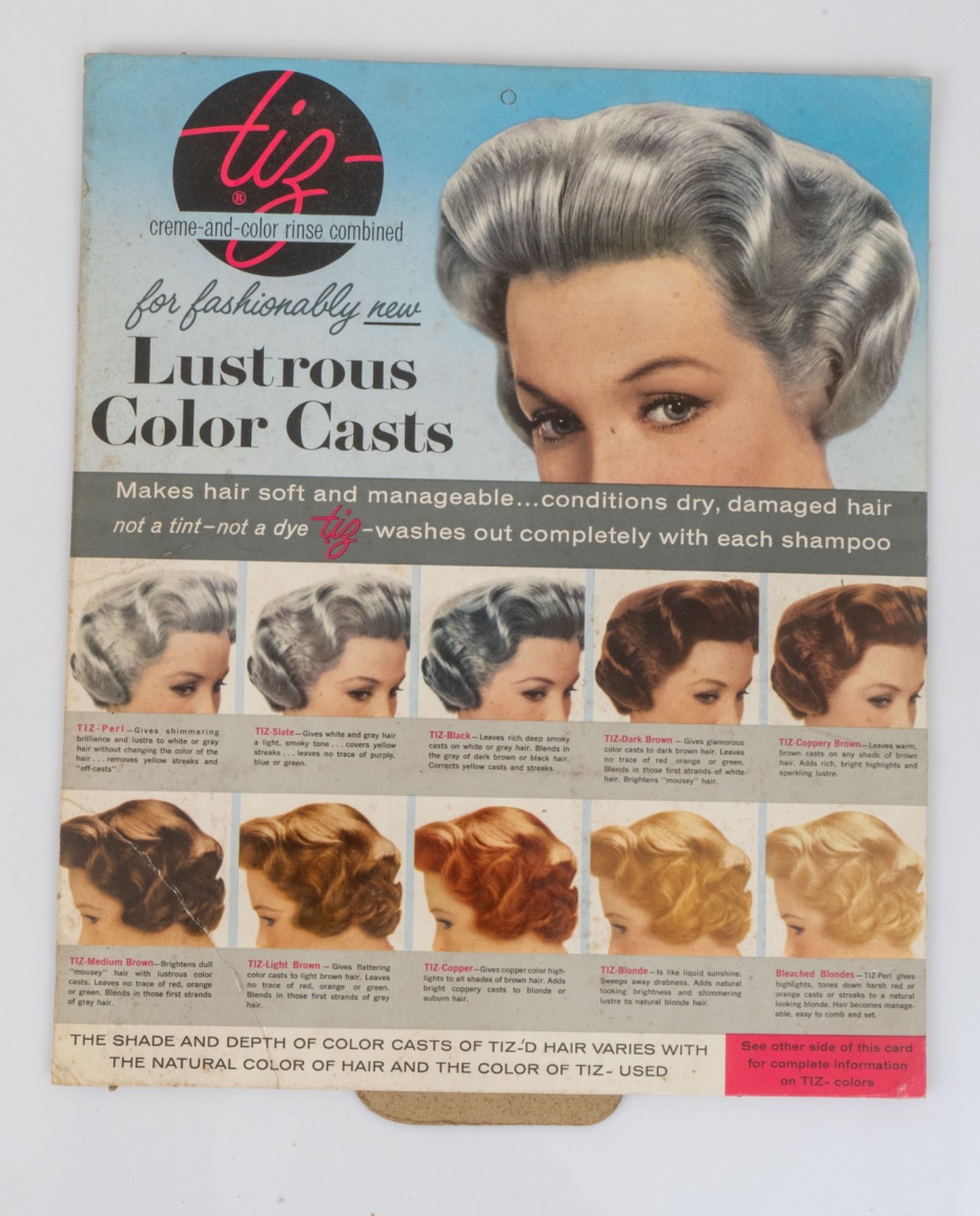 Vintage 1950s Tiz Hair Color Cardboard Advertising Counter Card Sign