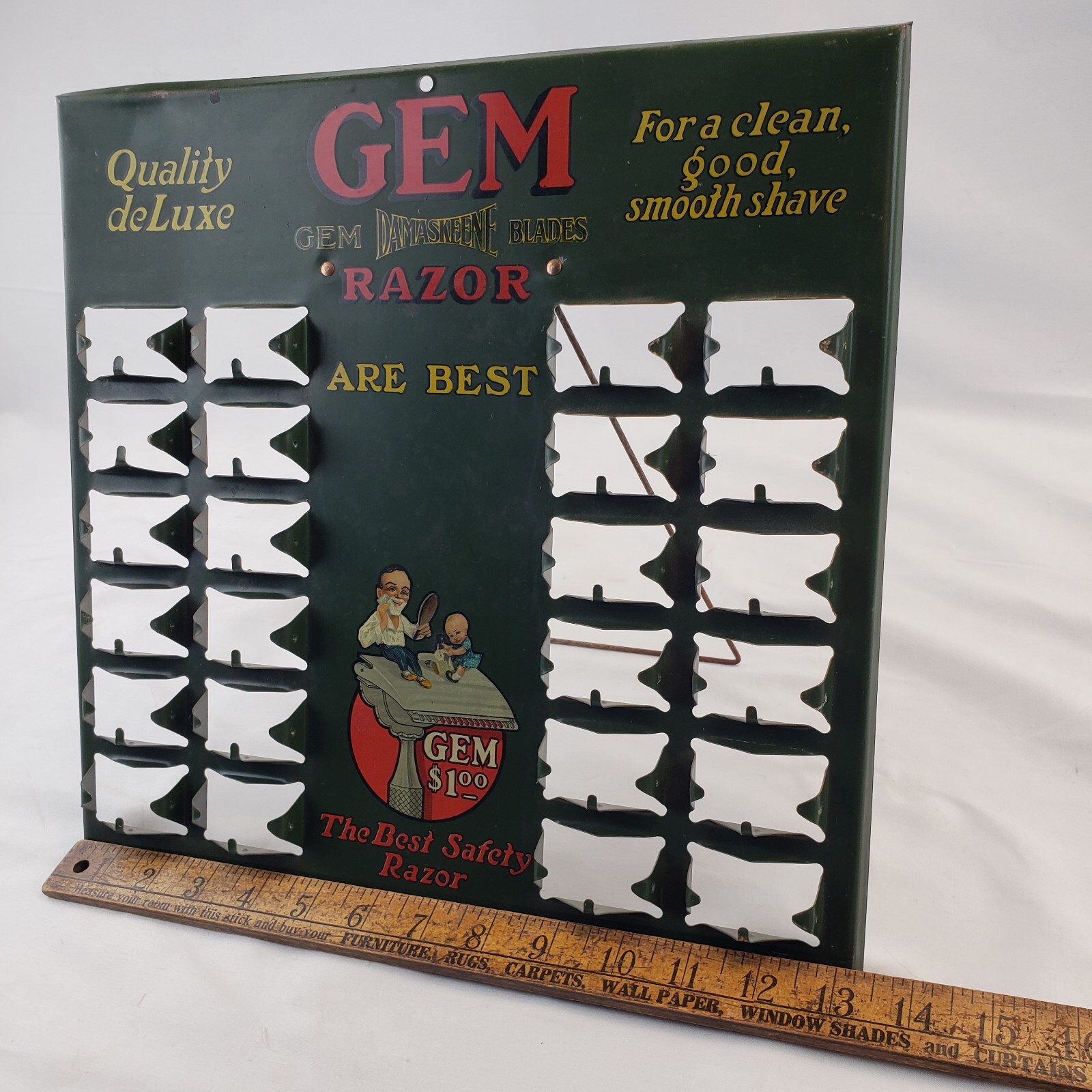 RARE Antique GEM Damaskeene Razor Blade Tin Advertising Store Sign Barber Shop