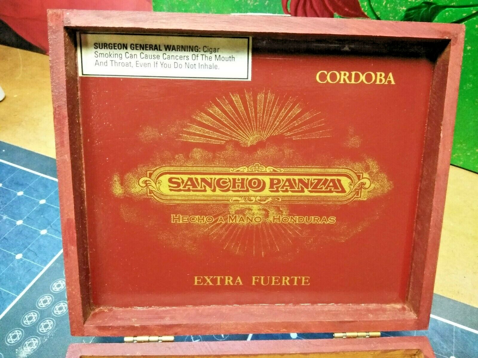 Sancho Panza Extra Fuerte Wooden Cigar Box 7.5″ X 6″ Beautiful Deep Red Maroon