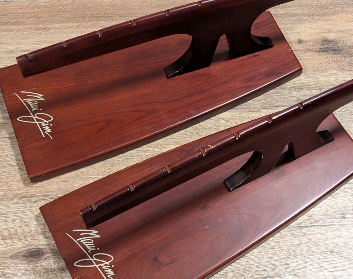 Pair (2) of Maui Jim Wooden Displays Multi Glasses Countertop Retail Sales Rack