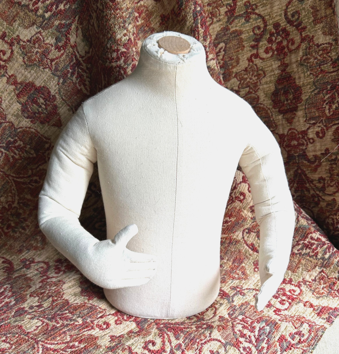 Vintage Store Display Figure Half Body Off White Canvas Bendable Arms