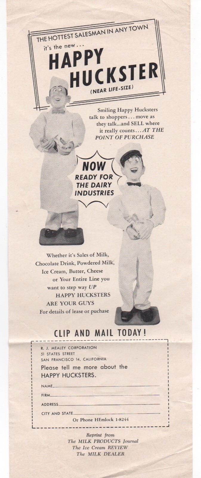 1962 Advertising Flier Happy Huckster Figural Store Display San Francisco (1)