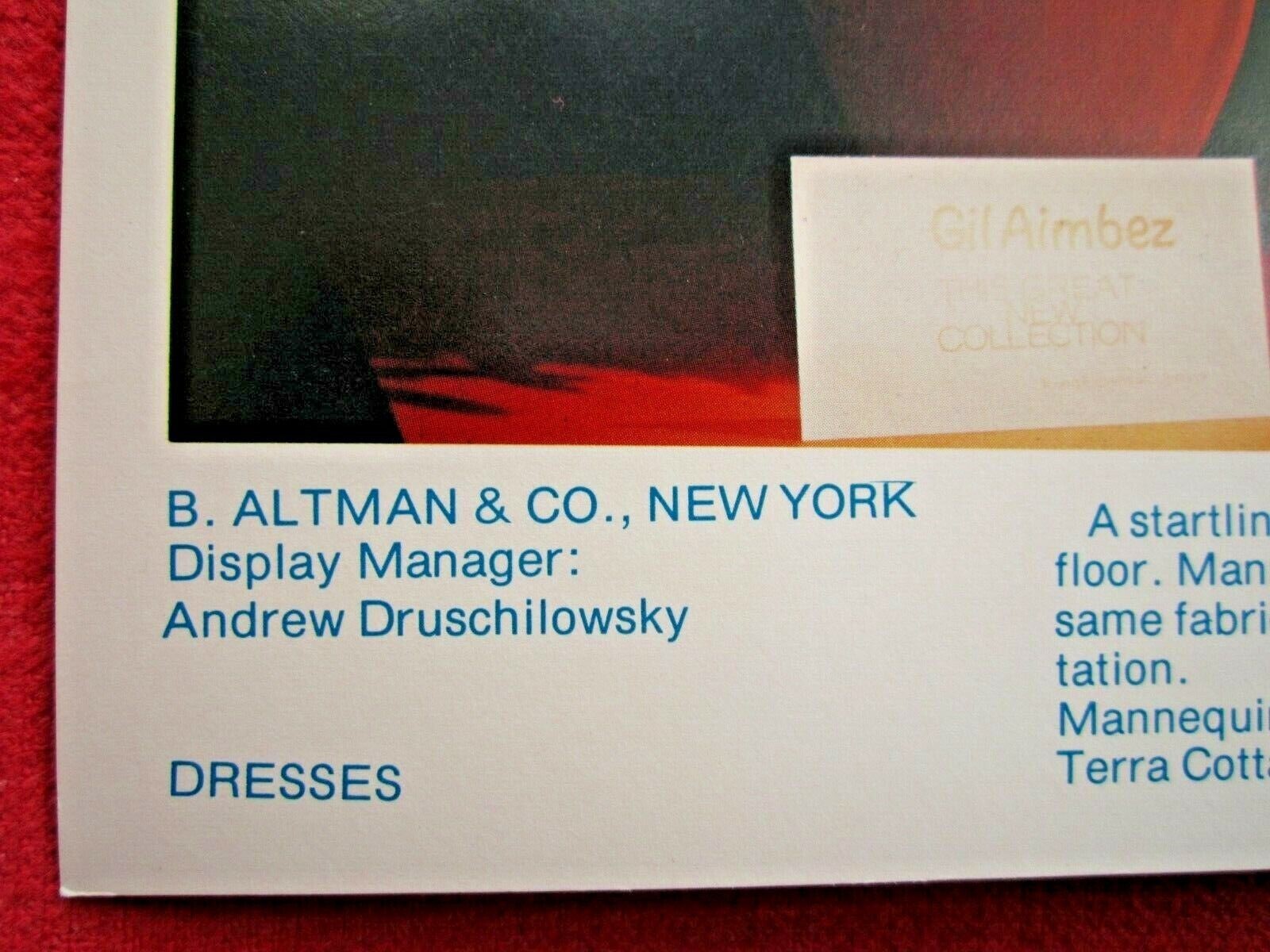 1978 B. ALTMAN, NEW YORK STORE WINDOW DISPLAY GIL AIMBEZ PHOTOGRAPH PRINT #414