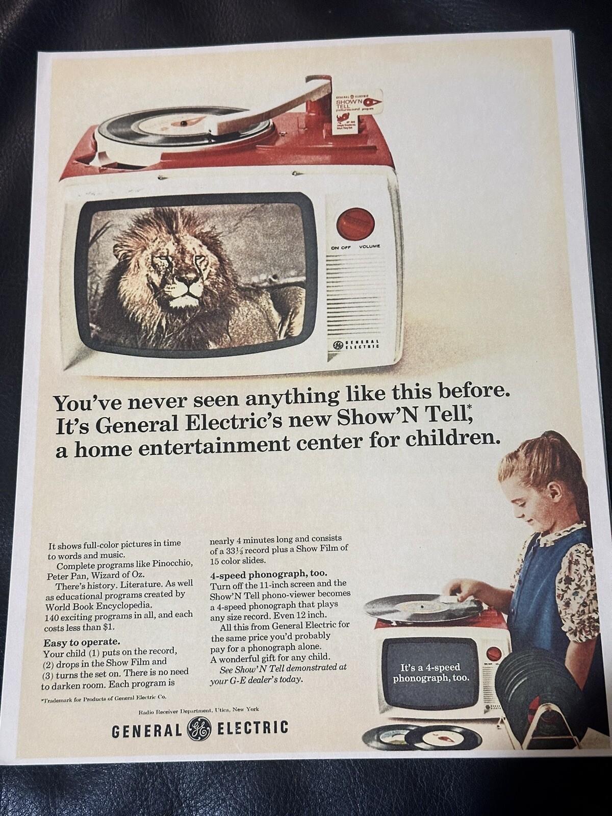 General Electric Show N Tell Phonograph 1965 Vintage Print Ad Life Magazine
