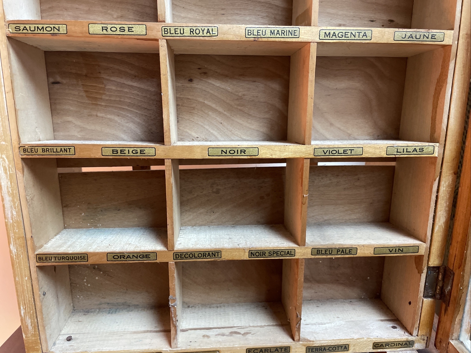 Early Circa 1930’s Ampollina Dyes Wooden Store Display Cabinet, Glass Front