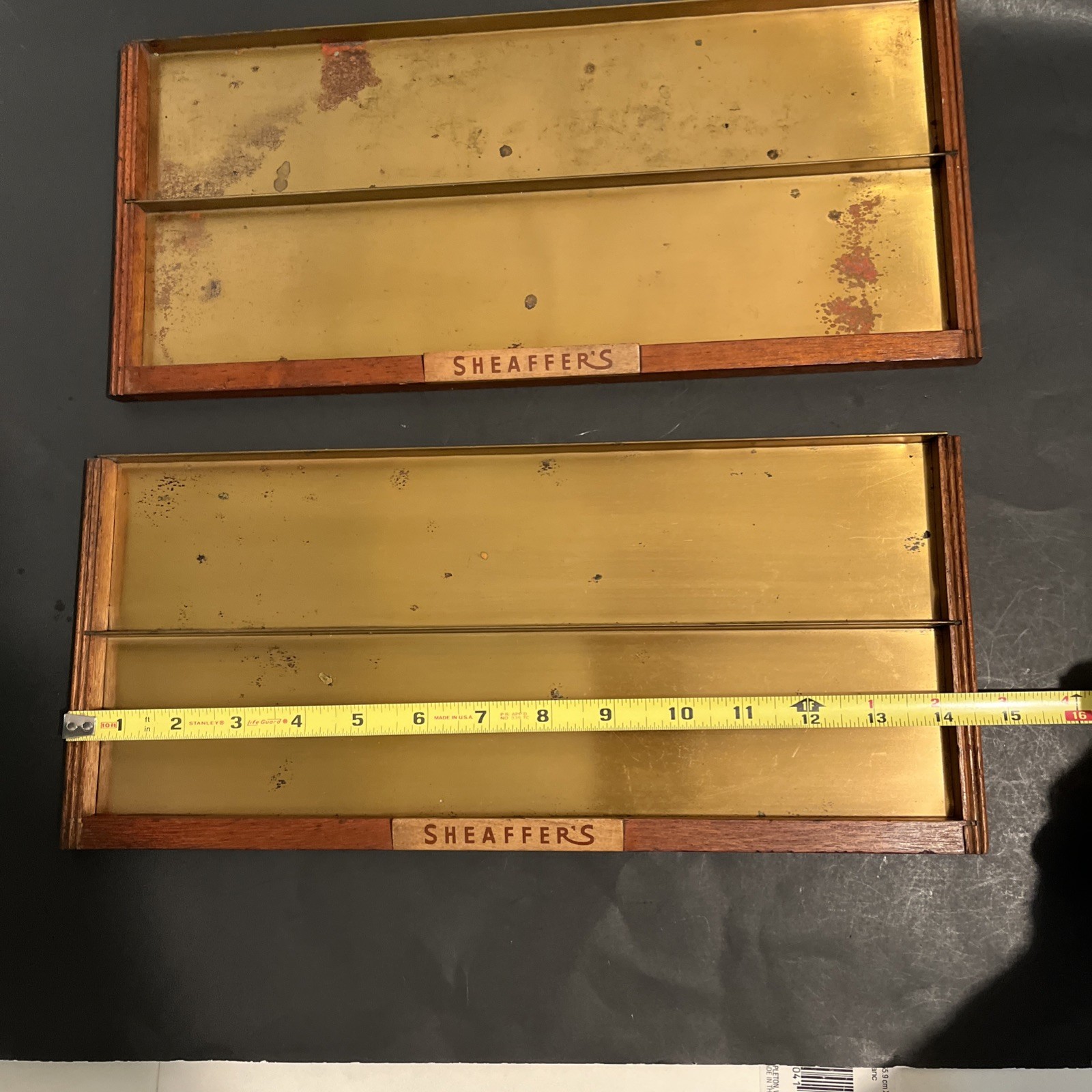 Vintage Sheafer’s Display Trays lot of 2 Wood Metal, as is, rough shape