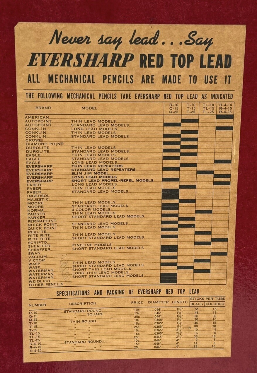 VTG Eversharp Red Top Lead Mechanical Pencil Display Case CBS Radio Advertising