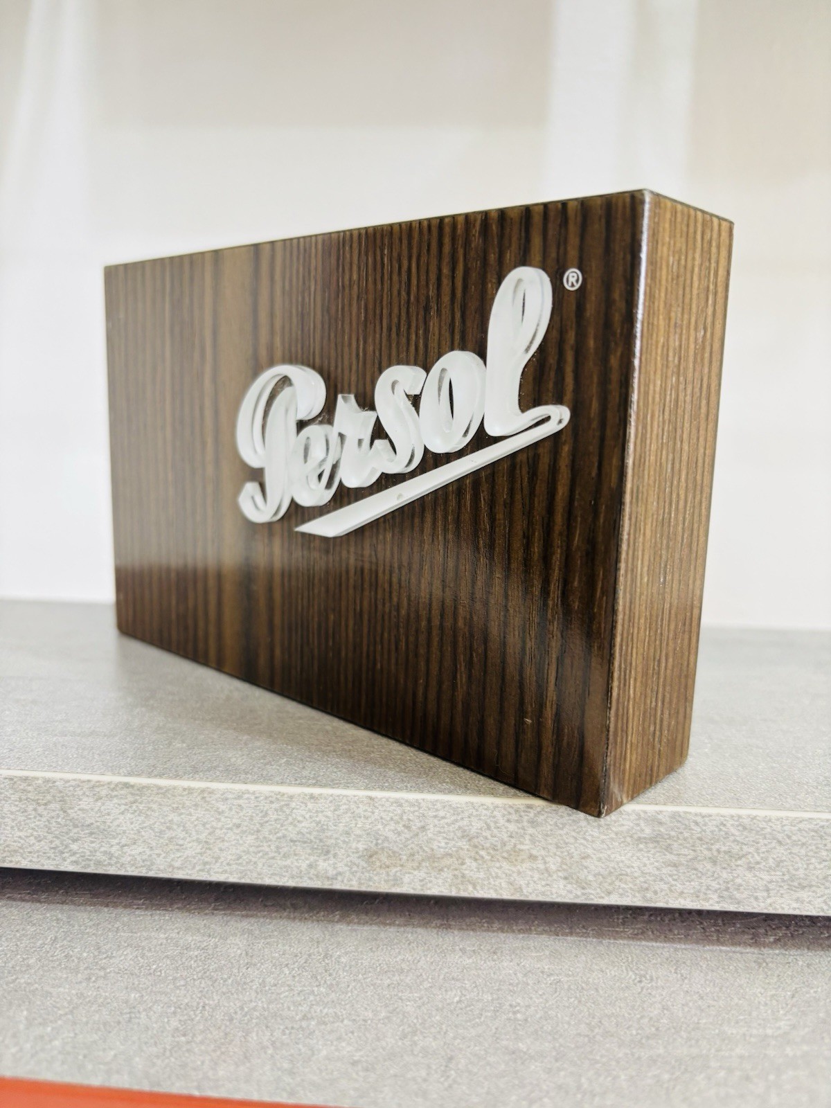 Persol Brown Wood Store Display Advertising Sign Retail Logo Decor