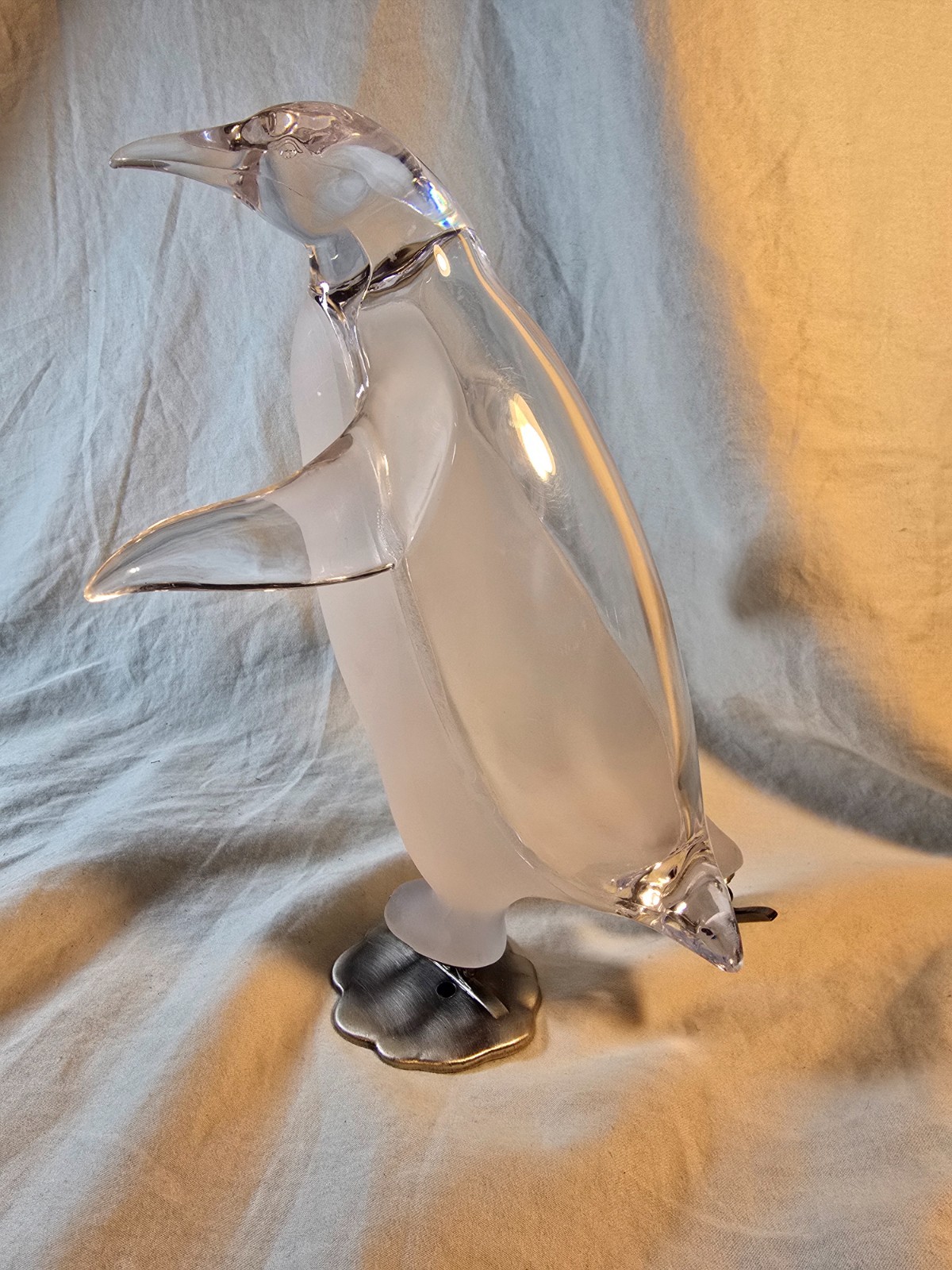 Lucite Penguin On Ice Skates MCM Clear & Frosted 8.5″T – Movie TV Prop- Vintage