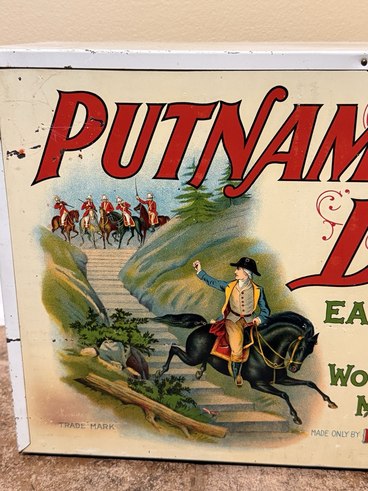 PUTNAM DYES Original Advertising Display ANTIQUE Store Metal Box Wood Dividers
