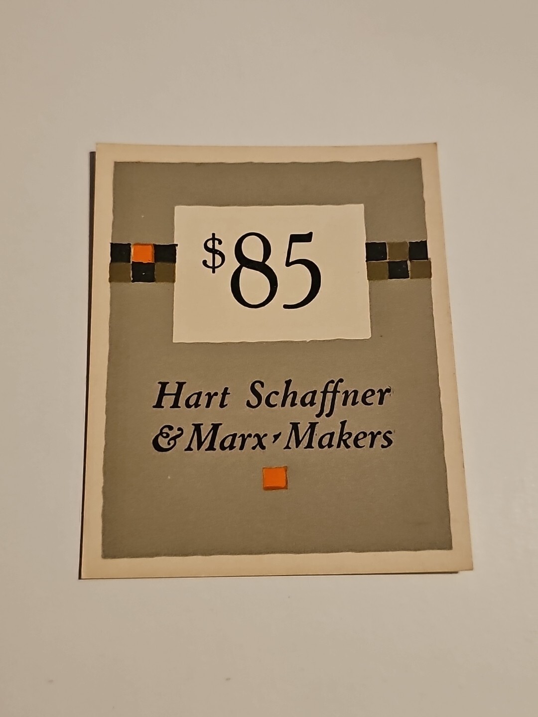 Vintage Hart Schaffner & Marx Makers $85 Price Tag Ticket