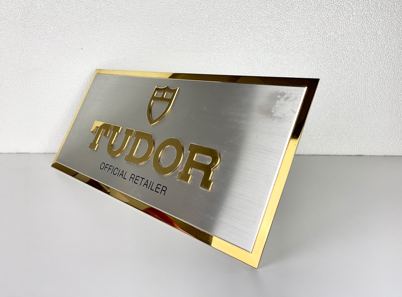 Vintage TUDOR Embossed Metal Sign Teaches Dealer Display Expositor