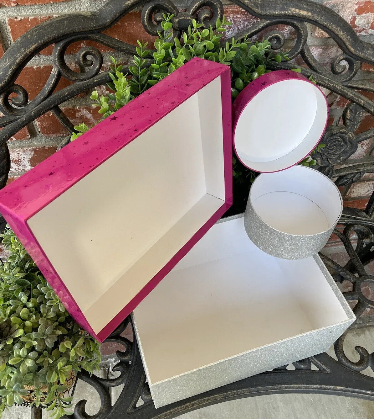 Victoria’s Secret Display Gift Boxes; Hot Pink & Stars/Glitter; Rectangle/Round
