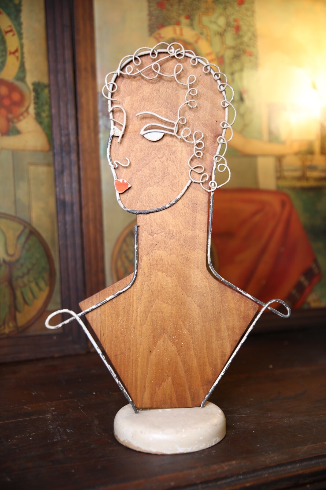 Vintage Art Deco Countertop Jewelry Hat Wig Display Wire Stand Mannequin Head