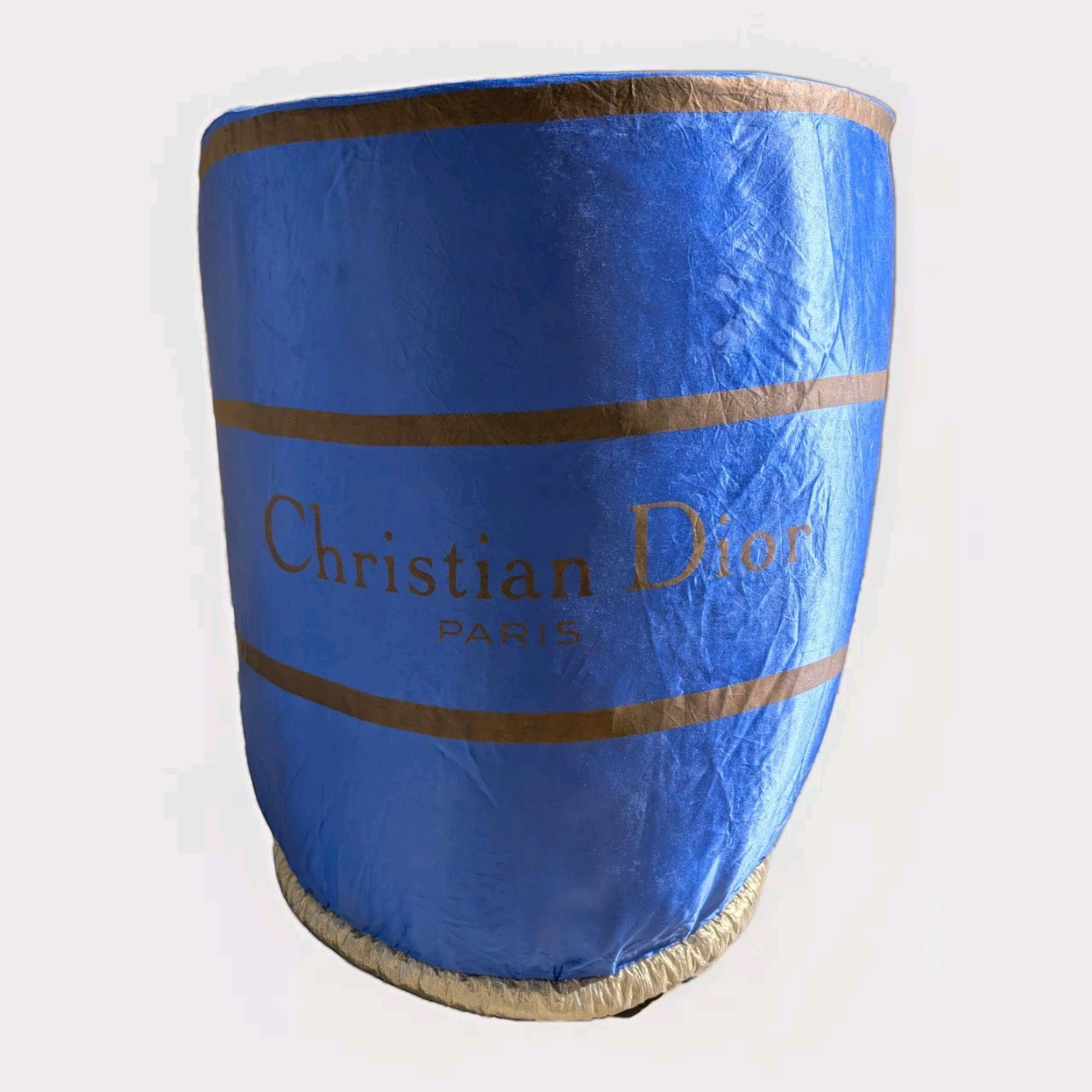 Christian Dior Paris Blue & Gold Acetate Satin Tablecloth 30” Round Event Decor