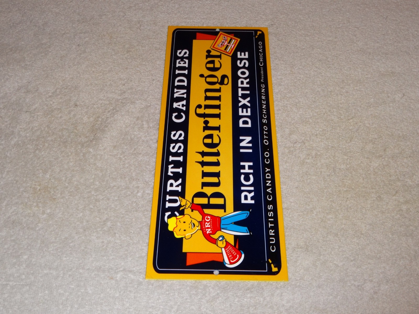 VINTAGE CURTISS CANDIES BUTTERFINGER 15″ METAL CHICAGO CHOCOLATE CANDY BAR SIGN!