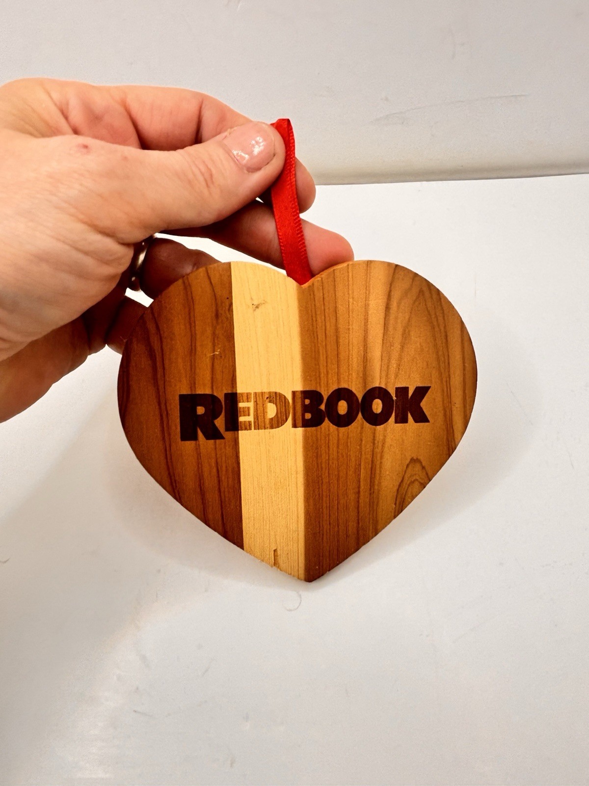 Vintage Advertising Wooden Heart Shaped Sign REDBOOK Store Display Ornament