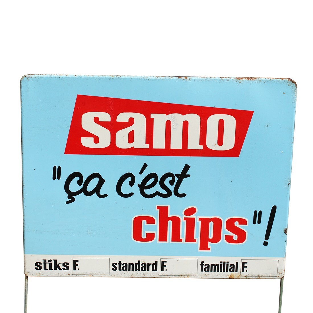 Antique Chips Samo Unenamelled Sheet Metal Display Advertising Plate