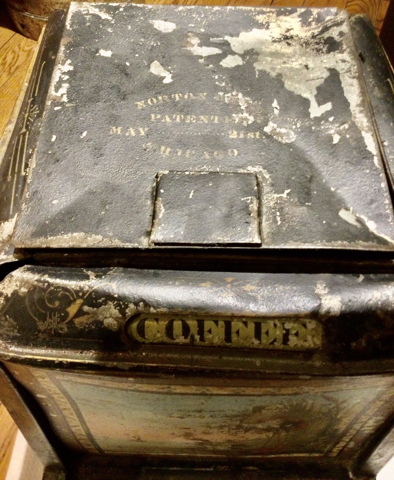ANTIQUE 1880 NORTON BROS CHICAGO GENERAL STORE COUNTER TIN BIN DISPENSER➕MARQUEE