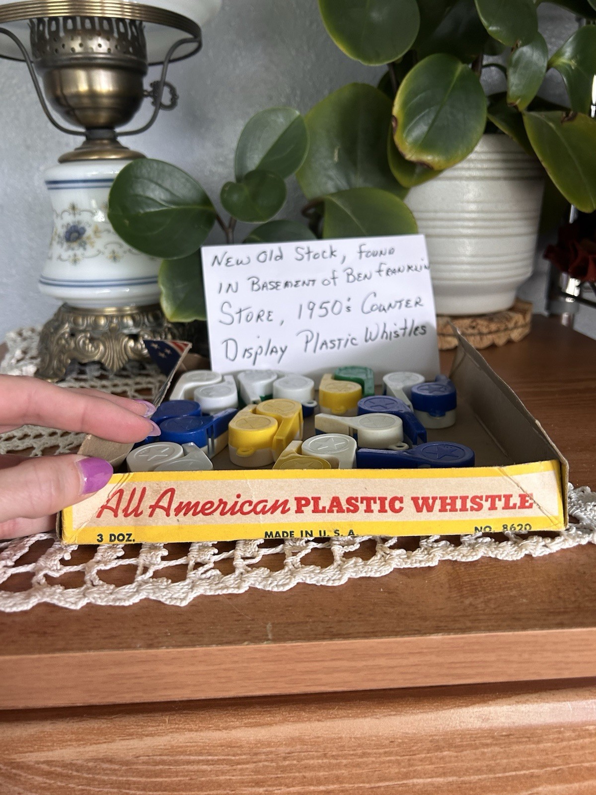 Vintage 1950s NOS 19 All American Plastic Whistle W/ Box. At A Ben Franklin