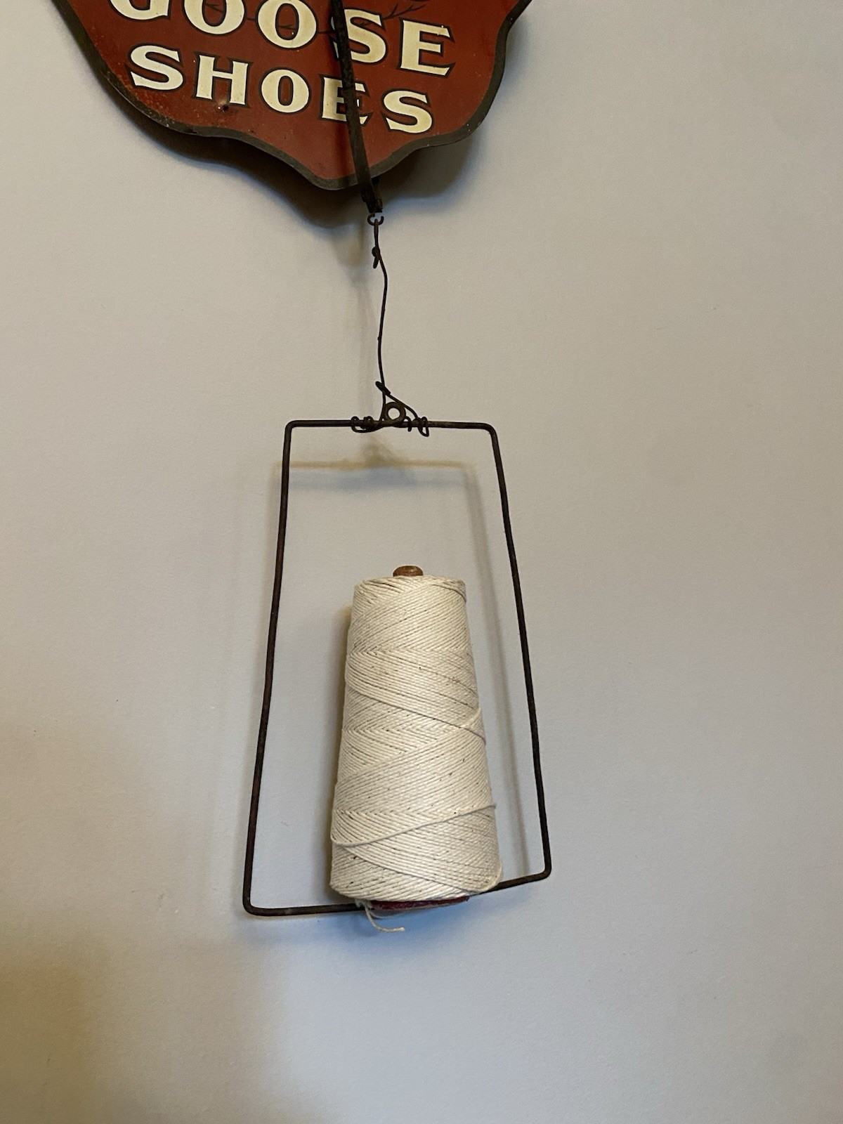 Old RED GOOSE SHOES String Dispenser Hanging Sign Display Vintage Advertising