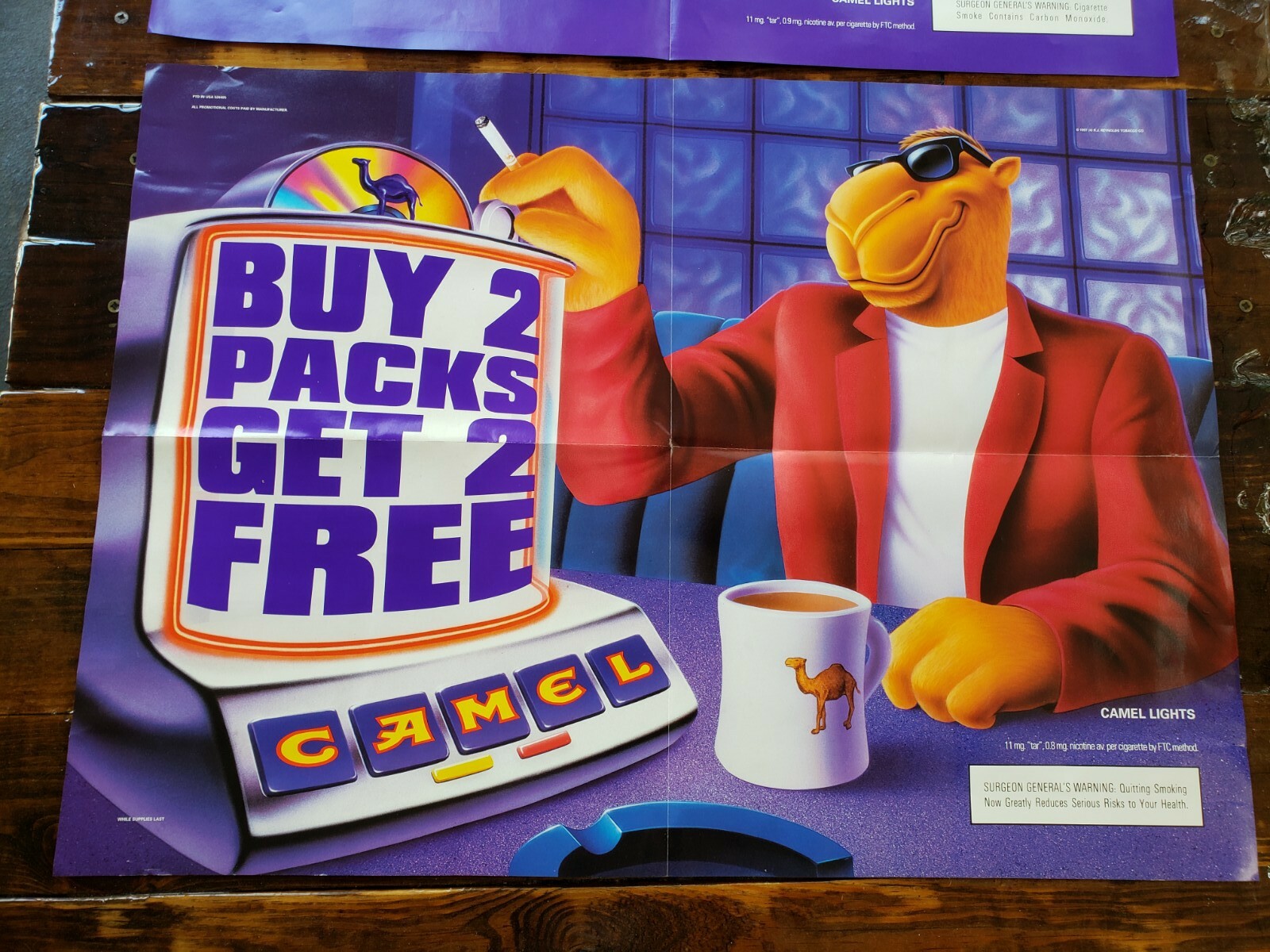 2 RARE Joe Camel Store Display Signs Posters Advertising Cigarette Tobacco