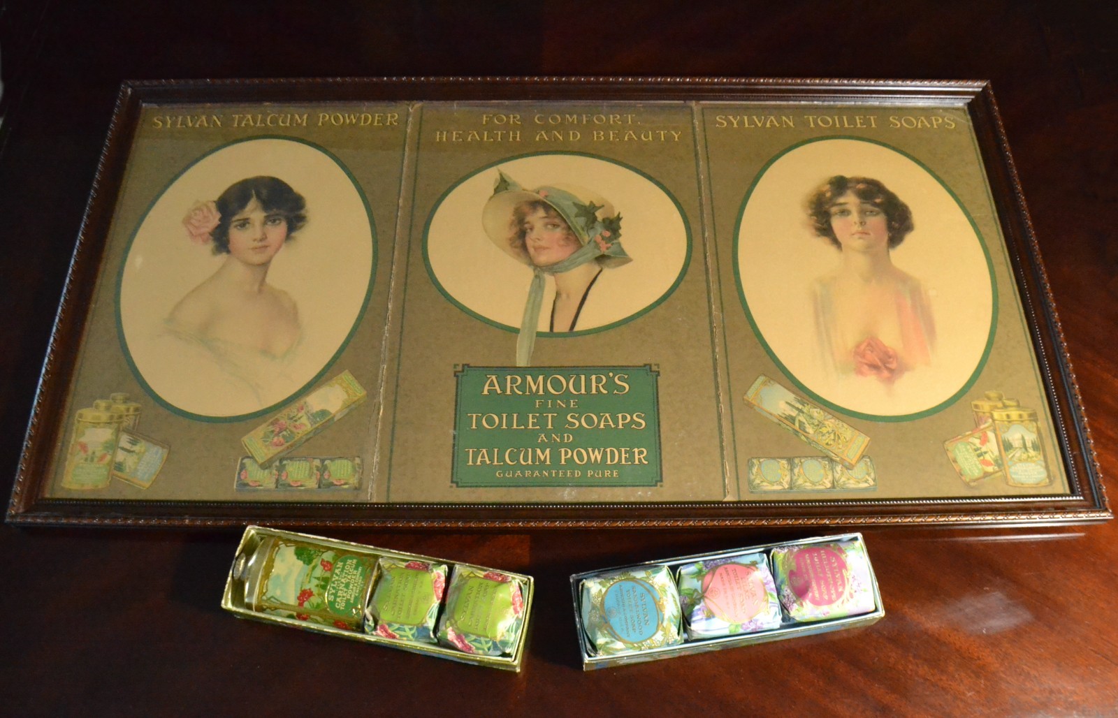 Antique Armour’s Soap 3-Panel Lithograph Advertising, Original Bars, Talcum 1914
