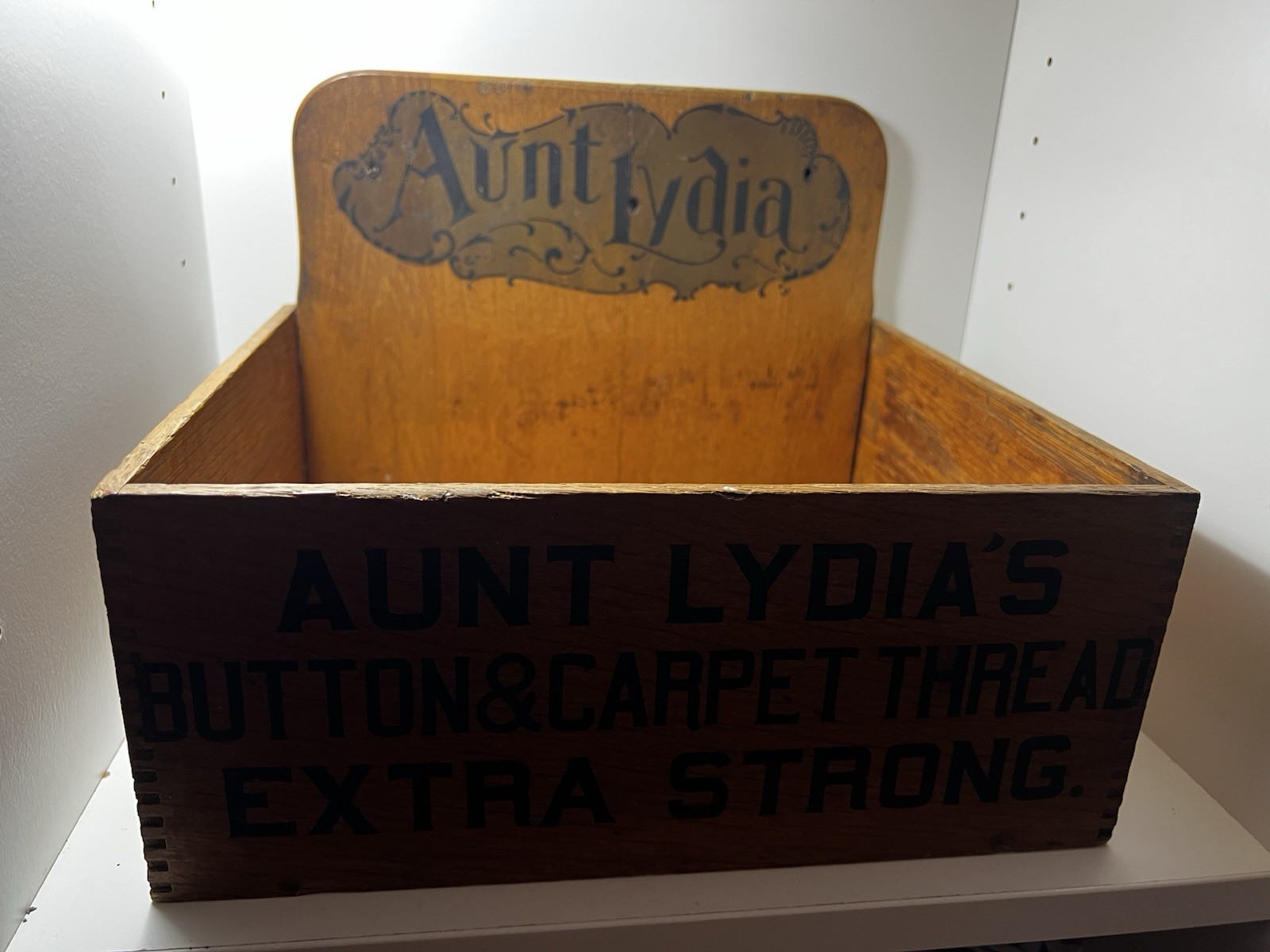 Vintage Aunt Lydia’s Button & Carpet Thread Advertising Wood Store Display Box