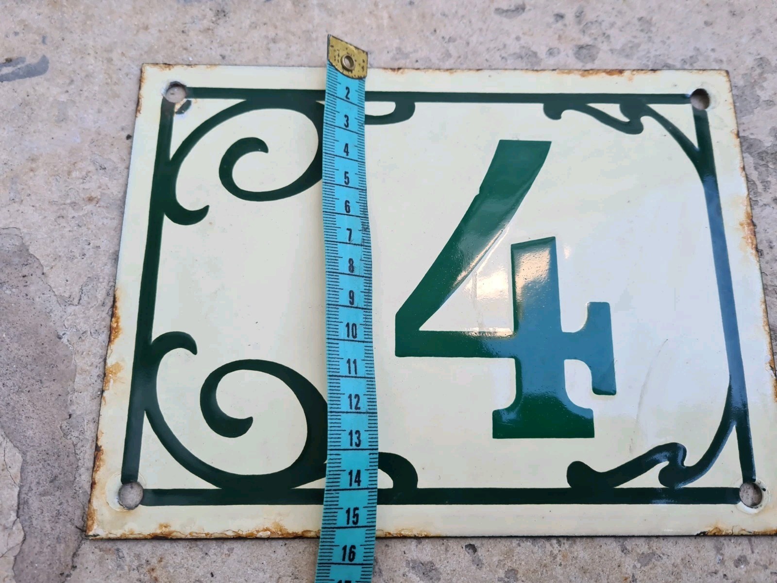 Antique Art Nouveau 1900 Street Number N4 Enamel Plaque, Nice Condition